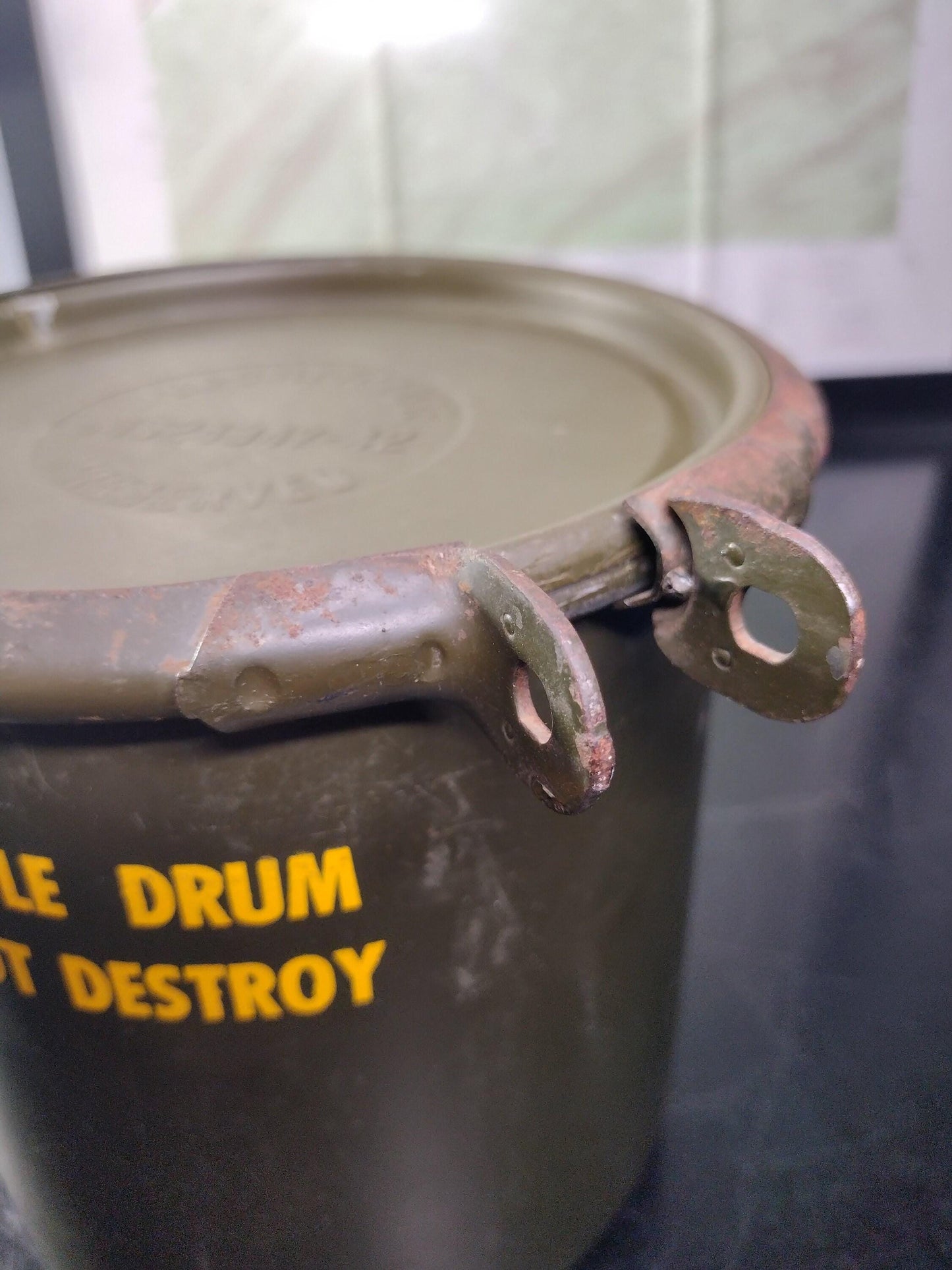 Antique US Military Metal Drum w/ Lid and Ring (1967) | FREE US Shipping!