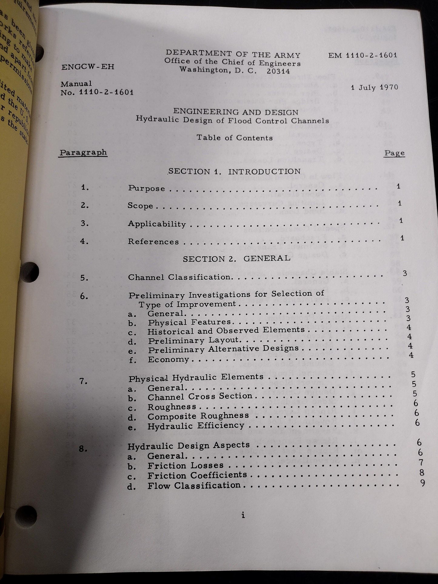 Hydraulic Design of Flood Control Channels Field Manual (1 July 1970 - EM-1110-2-1601)