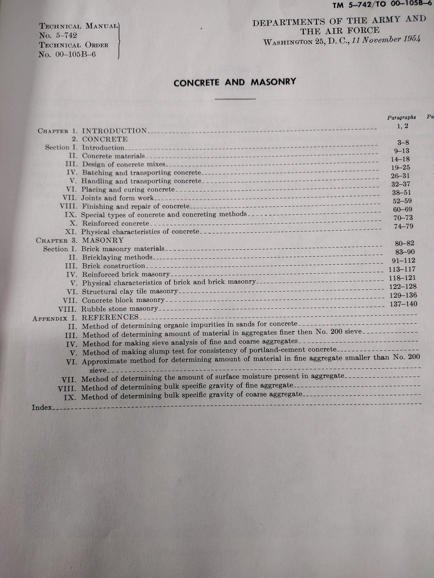 Concrete and Masonry Manual Department Of The Army (November 1954 - TM 5-742)