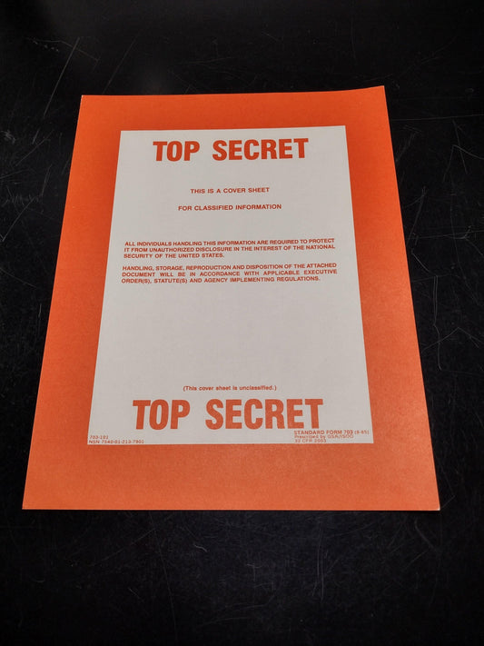 US Government Top Secret Document Heavy Paper Cover Sheet Sign | FREE US Shipping