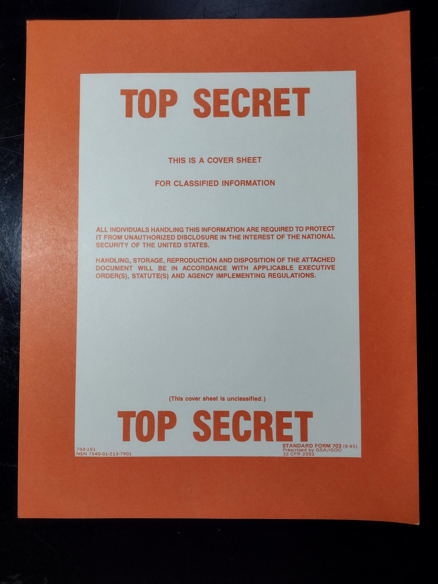 US Government Top Secret Document Heavy Paper Cover Sheet Sign | FREE US Shipping