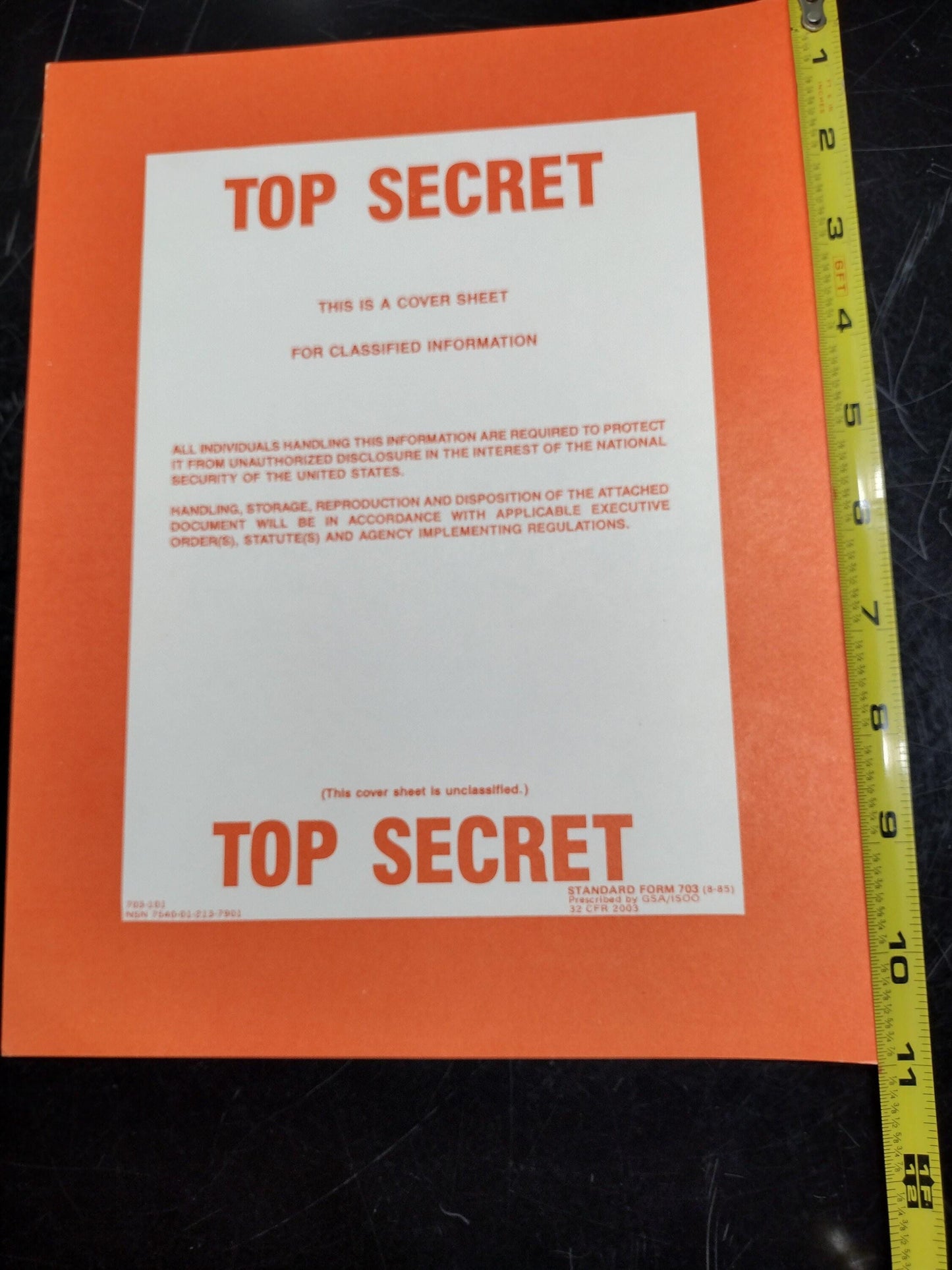 US Government Top Secret Document Heavy Paper Cover Sheet Sign | FREE US Shipping