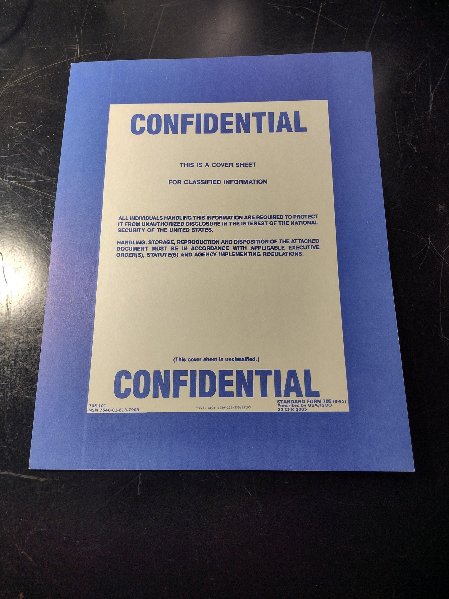 US Government Confidential Document Heavy Paper Cover Sheet Sign