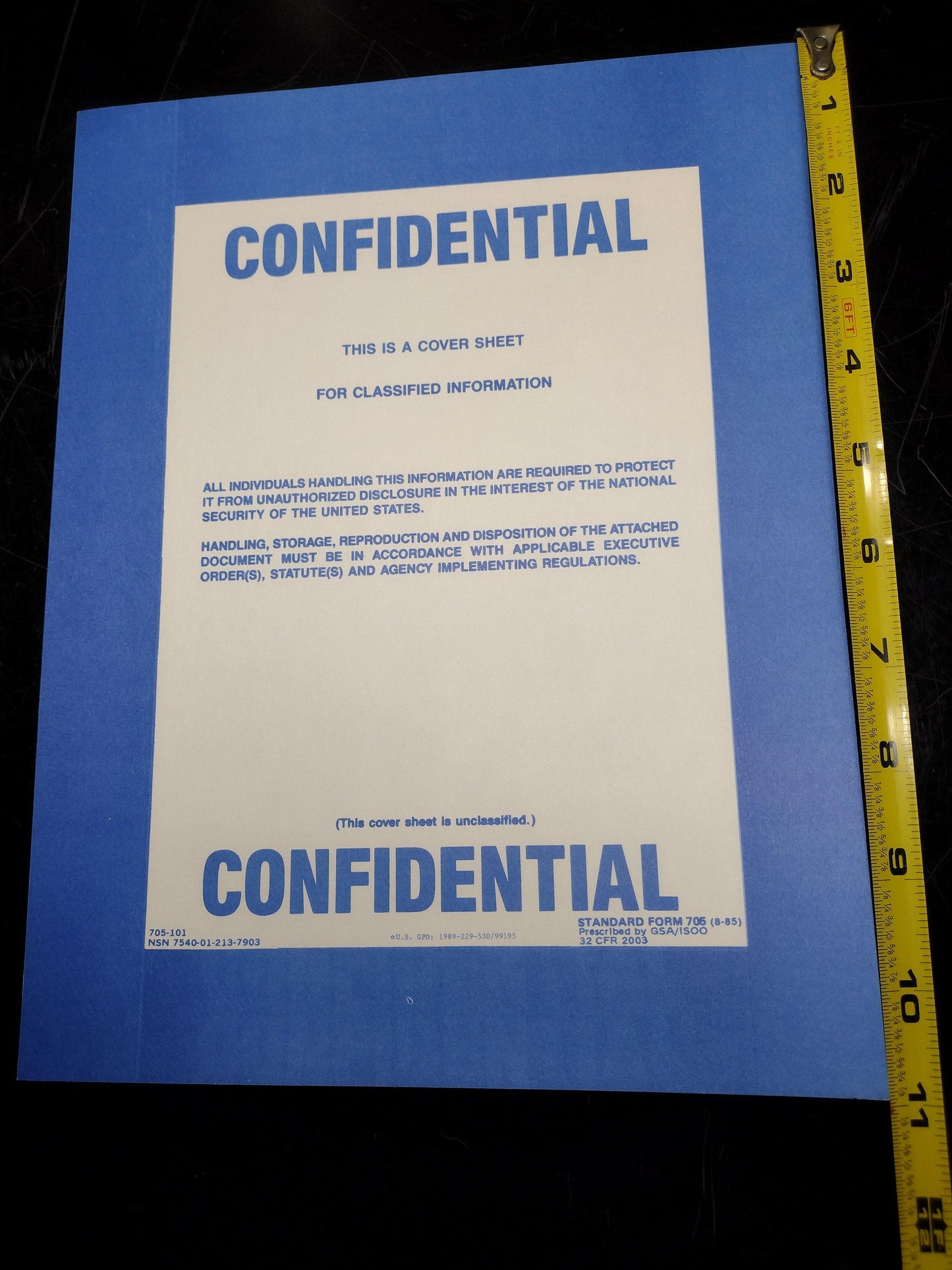 US Government Confidential Document Heavy Paper Cover Sheet Sign