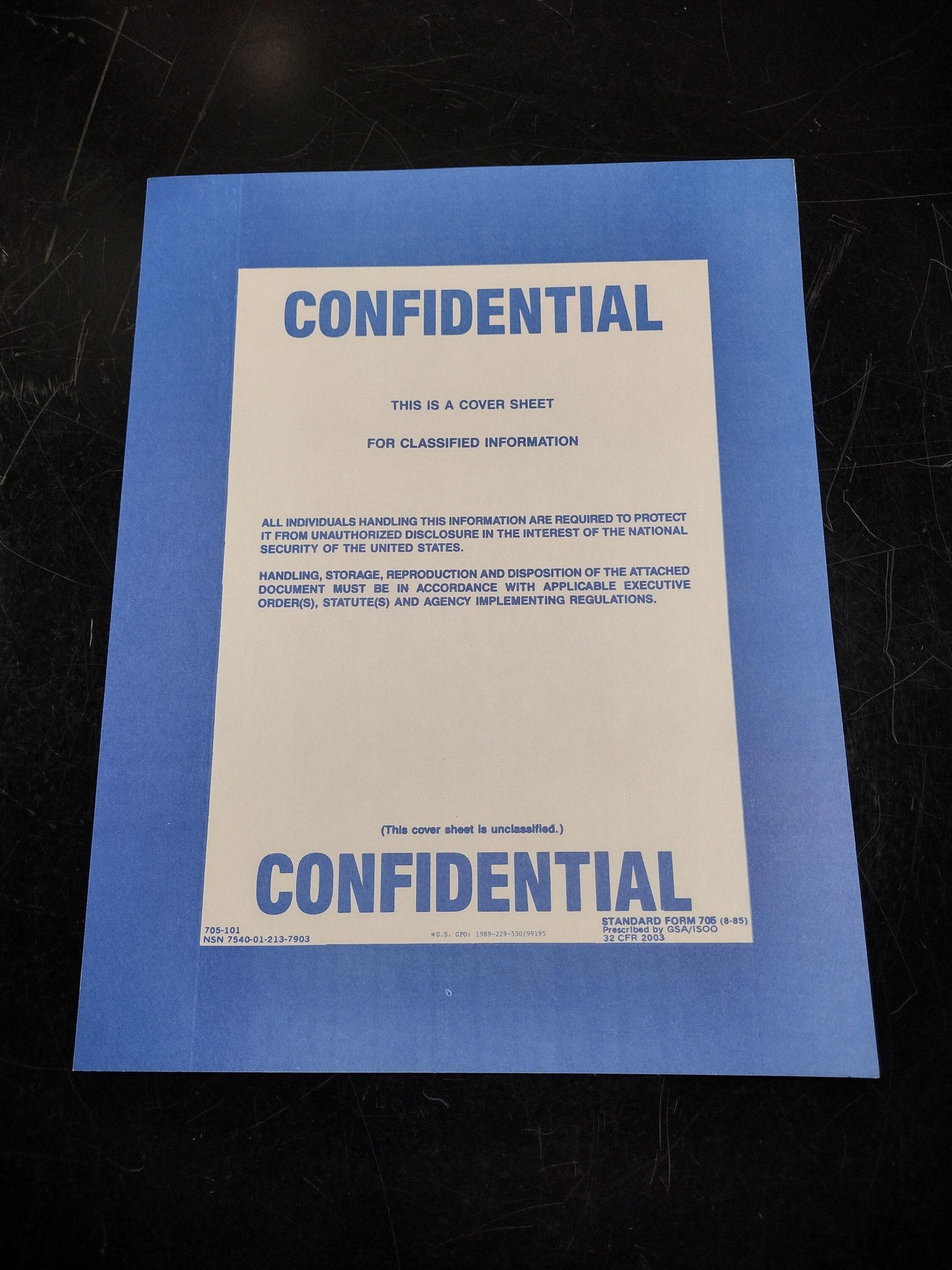 US Government Confidential Document Heavy Paper Cover Sheet Sign