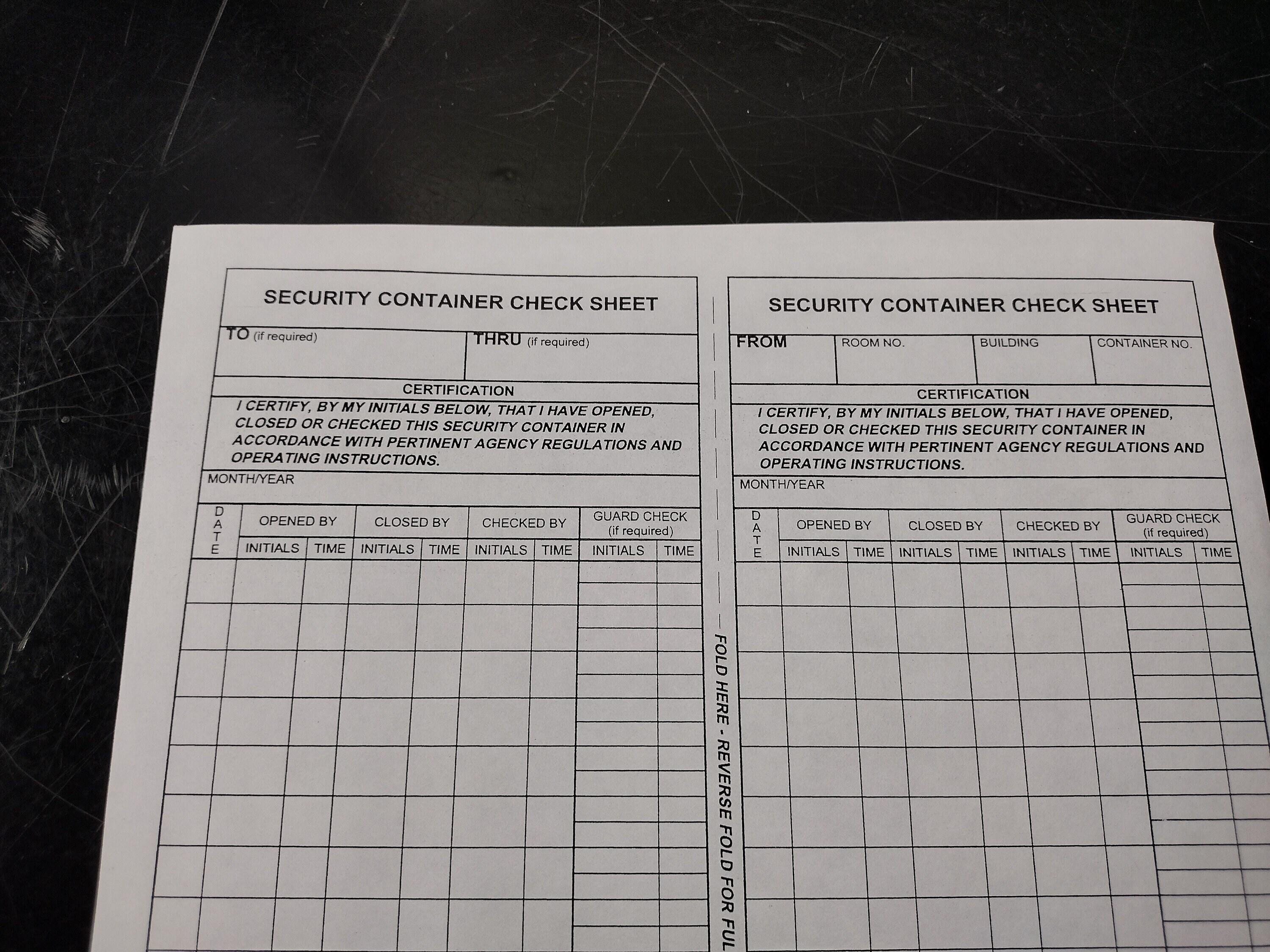 2x US Government Secret Document Container Check Sheet | FREE US Shipp ...